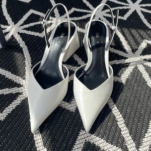 ZARA Block Heel Slingback Shoes in White